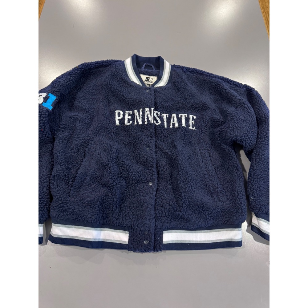 Starter Penn State Nittany Lions unisex Sherpa Bomber Jacket Navy Blue Large NEW